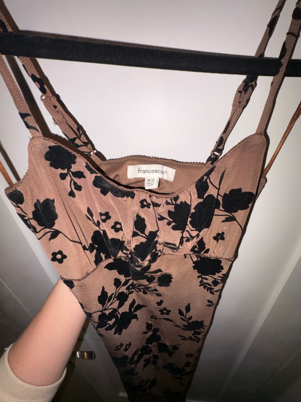 Francesca's Collections Brown Maxi Slip Dress with Black Floral Print - Picture 3 of 5